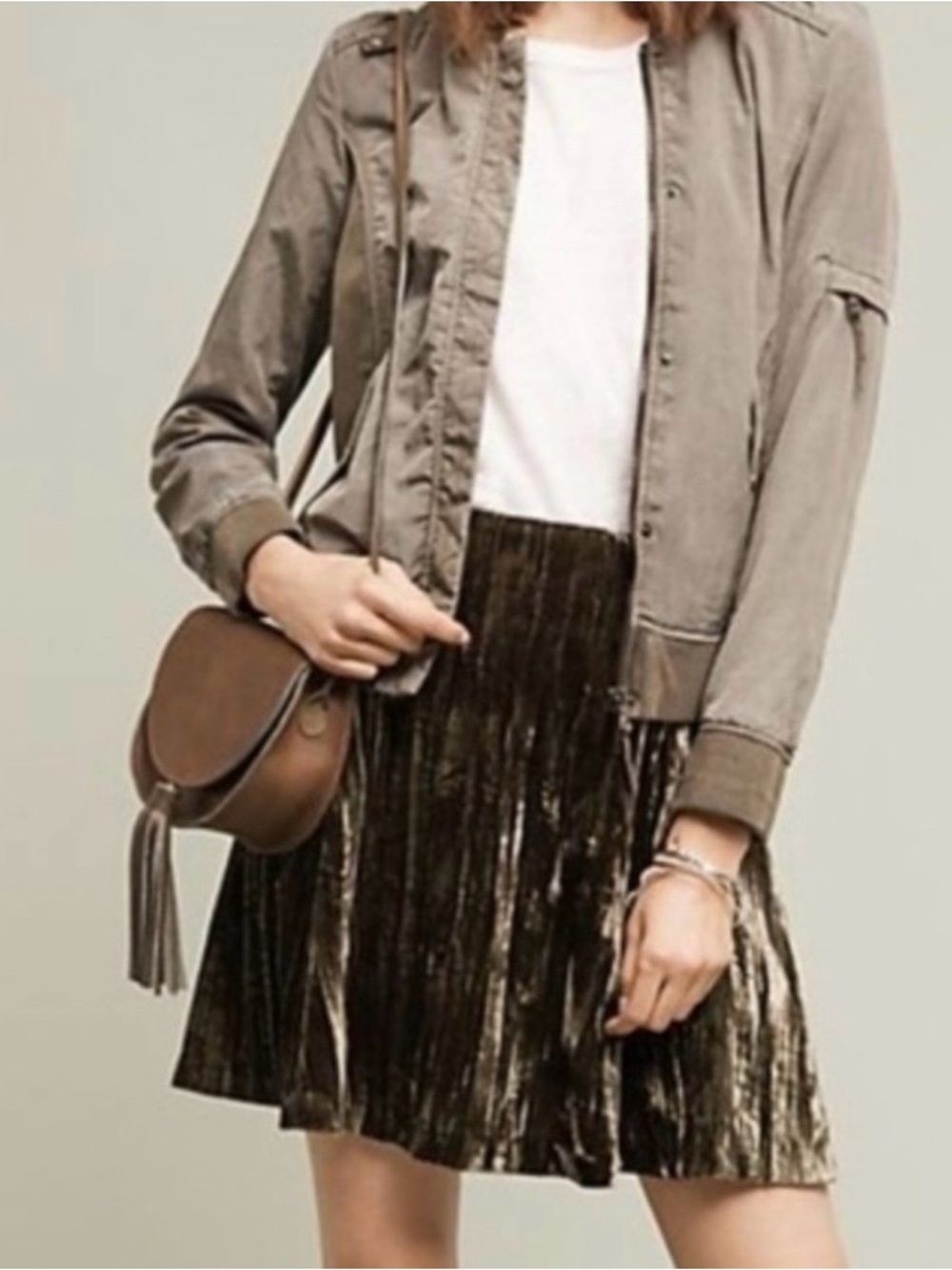 Maeve Olive Velvet Pleated Skirt